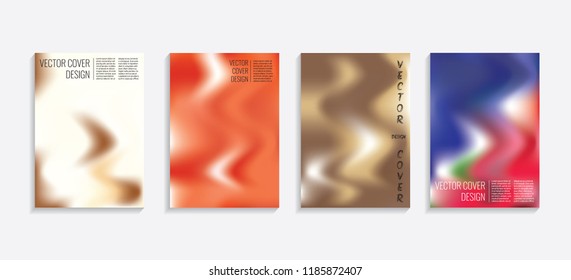 Modern covers with gradient wavy shapes. Futuristic minimal design with a multi-colored bionic background. A4 format. Eps10 vector. For poster, layout, placard, grunge paper, card, book.