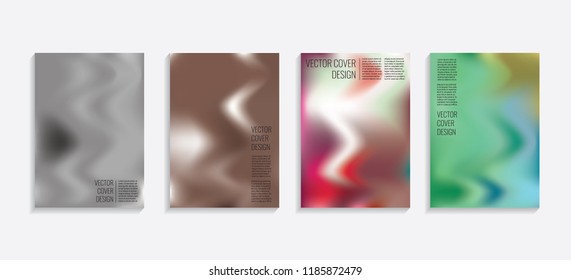 Modern covers with gradient wavy shapes. Futuristic minimal design with a multi-colored bionic background. A4 format. Eps10 vector. For poster, layout, placard, grunge paper, card, book.
