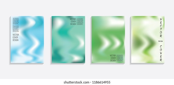 Modern covers with gradient wavy shapes. Futuristic minimal design with a multi-colored bionic background. A4 format. Eps10 vector. For poster, layout, placard, grunge paper, card, book.