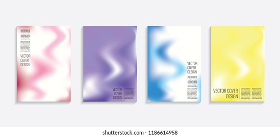Modern covers with gradient wavy shapes. Futuristic minimal design with a multi-colored bionic background. A4 format. Eps10 vector. For poster, layout, placard, grunge paper, card, book.