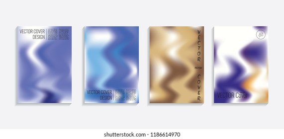 Modern covers with gradient wavy shapes. Futuristic minimal design with a multi-colored bionic background. A4 format. Eps10 vector. For poster, layout, placard, grunge paper, card, book.