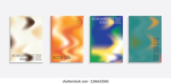 Modern covers with gradient wavy shapes. Futuristic minimal design with a multi-colored bionic background. A4 format. Eps10 vector. For poster, layout, placard, grunge paper, card, book.