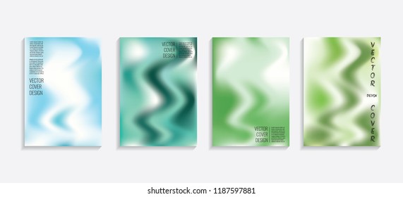 Modern covers with gradient wavy shapes. Futuristic minimal design with a multi-colored bionic background. A4 format. Eps10 vector. For poster, layout, placard, grunge paper, card, book.