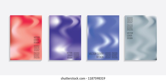 Modern covers with gradient wavy shapes. Futuristic minimal design with a multi-colored bionic background. A4 format. Eps10 vector. For poster, layout, placard, grunge paper, card, book.