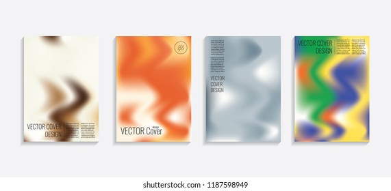 Modern covers with gradient wavy shapes. Futuristic minimal design with a multi-colored bionic background. A4 format. Eps10 vector. For poster, layout, placard, grunge paper, card, book.