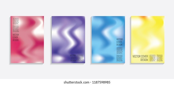 Modern covers with gradient wavy shapes. Futuristic minimal design with a multi-colored bionic background. A4 format. Eps10 vector. For poster, layout, placard, grunge paper, card, book.