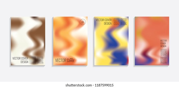 Modern covers with gradient wavy shapes. Futuristic minimal design with a multi-colored bionic background. A4 format. Eps10 vector. For poster, layout, placard, grunge paper, card, book.
