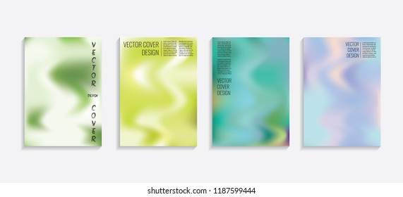 Modern covers with gradient wavy shapes. Futuristic minimal design with a multi-colored bionic background. A4 format. Eps10 vector. For poster, layout, placard, grunge paper, card, book.