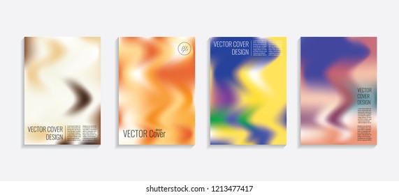 Modern covers with gradient wavy shapes. Futuristic minimal design with a multi-colored bionic background. A4 format. Eps10 vector. For poster, layout, placard, grunge paper, card, book.