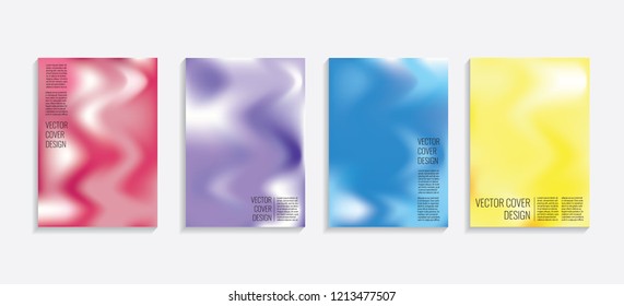 Modern covers with gradient wavy shapes. Futuristic minimal design with a multi-colored bionic background. A4 format. Eps10 vector. For poster, layout, placard, grunge paper, card, book.
