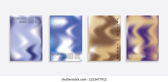 Modern covers with gradient wavy shapes. Futuristic minimal design with a multi-colored bionic background. A4 format. Eps10 vector. For poster, layout, placard, grunge paper, card, book.