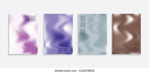 Modern covers with gradient wavy shapes. Futuristic minimal design with a multi-colored bionic background. A4 format. Eps10 vector. For poster, layout, placard, grunge paper, card, book.