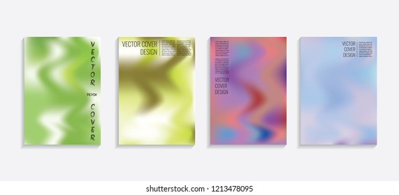 Modern covers with gradient wavy shapes. Futuristic minimal design with a multi-colored bionic background. A4 format. Eps10 vector. For poster, layout, placard, grunge paper, card, book.