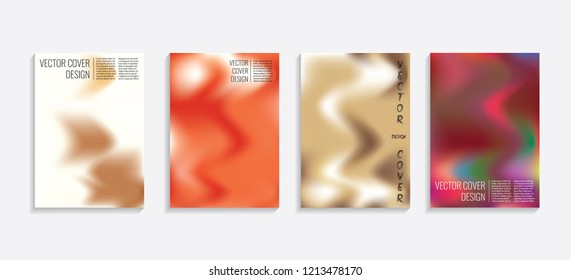 Modern covers with gradient wavy shapes. Futuristic minimal design with a multi-colored bionic background. A4 format. Eps10 vector. For poster, layout, placard, grunge paper, card, book.