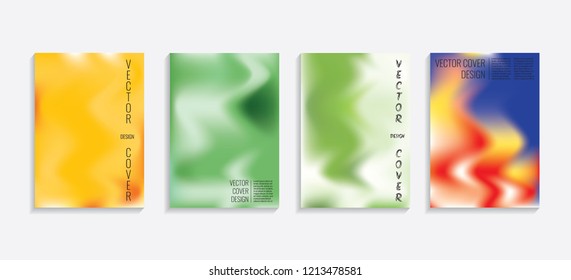 Modern covers with gradient wavy shapes. Futuristic minimal design with a multi-colored bionic background. A4 format. Eps10 vector. For poster, layout, placard, grunge paper, card, book.