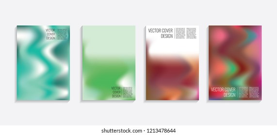 Modern covers with gradient wavy shapes. Futuristic minimal design with a multi-colored bionic background. A4 format. Eps10 vector. For poster, layout, placard, grunge paper, card, book.