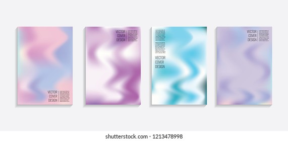 Modern covers with gradient wavy shapes. Futuristic minimal design with a multi-colored bionic background. A4 format. Eps10 vector. For poster, layout, placard, grunge paper, card, book.