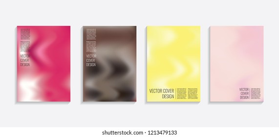 Modern covers with gradient wavy shapes. Futuristic minimal design with a multi-colored bionic background. A4 format. Eps10 vector. For poster, layout, placard, grunge paper, card, book.