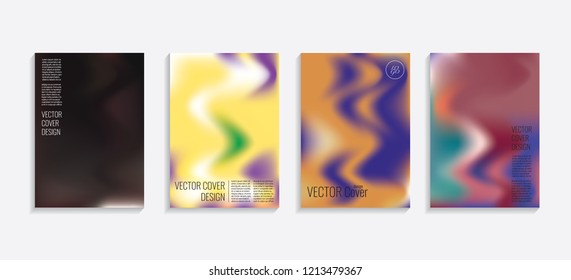 Modern covers with gradient wavy shapes. Futuristic minimal design with a multi-colored bionic background. A4 format. Eps10 vector. For poster, layout, placard, grunge paper, card, book.