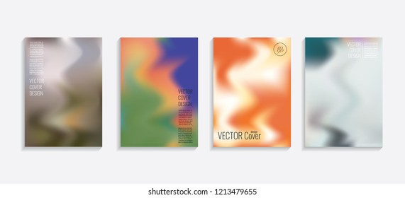 Modern covers with gradient wavy shapes. Futuristic minimal design with a multi-colored bionic background. A4 format. Eps10 vector. For poster, layout, placard, grunge paper, card, book.