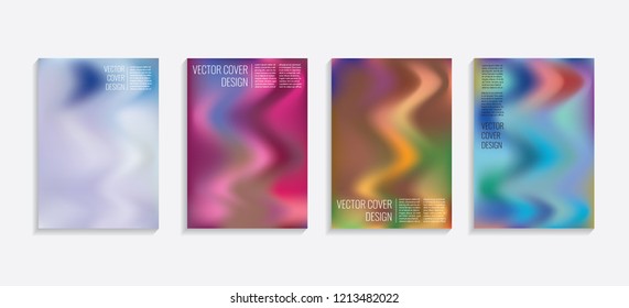 Modern covers with gradient wavy shapes. Futuristic minimal design with a multi-colored bionic background. A4 format. Eps10 vector. For poster, layout, placard, grunge paper, card, book.