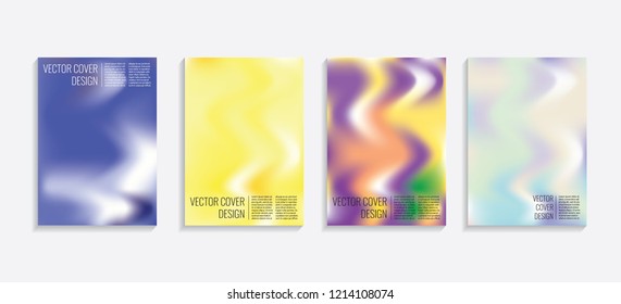 Modern covers with gradient wavy shapes. Futuristic minimal design with a multi-colored bionic background. A4 format. Eps10 vector. For poster, layout, placard, grunge paper, card, book.