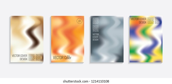 Modern covers with gradient wavy shapes. Futuristic minimal design with a multi-colored bionic background. A4 format. Eps10 vector. For poster, layout, placard, grunge paper, card, book.