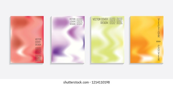 Modern covers with gradient wavy shapes. Futuristic minimal design with a multi-colored bionic background. A4 format. Eps10 vector. For poster, layout, placard, grunge paper, card, book.