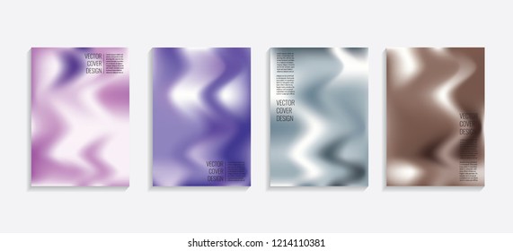 Modern covers with gradient wavy shapes. Futuristic minimal design with a multi-colored bionic background. A4 format. Eps10 vector. For poster, layout, placard, grunge paper, card, book.