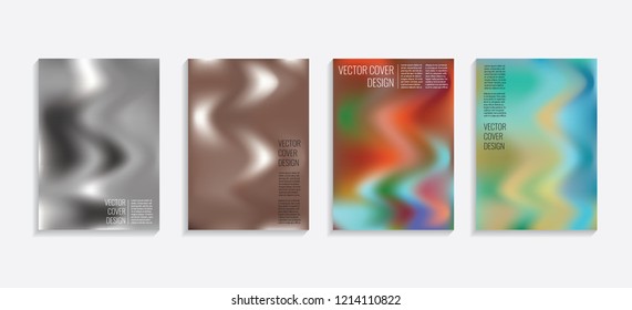 Modern covers with gradient wavy shapes. Futuristic minimal design with a multi-colored bionic background. A4 format. Eps10 vector. For poster, layout, placard, grunge paper, card, book.