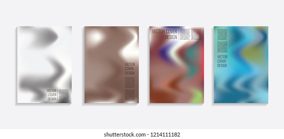 Modern covers with gradient wavy shapes. Futuristic minimal design with a multi-colored bionic background. A4 format. Eps10 vector. For poster, layout, placard, grunge paper, card, book.