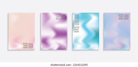 Modern covers with gradient wavy shapes. Futuristic minimal design with a multi-colored bionic background. A4 format. Eps10 vector. For poster, layout, placard, grunge paper, card, book.