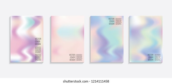 Modern covers with gradient wavy shapes. Futuristic minimal design with a multi-colored bionic background. A4 format. Eps10 vector. For poster, layout, placard, grunge paper, card, book.