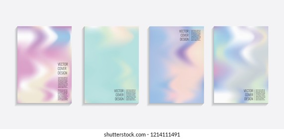 Modern covers with gradient wavy shapes. Futuristic minimal design with a multi-colored bionic background. A4 format. Eps10 vector. For poster, layout, placard, grunge paper, card, book.