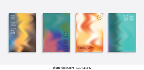 Modern covers with gradient wavy shapes. Futuristic minimal design with a multi-colored bionic background. A4 format. Eps10 vector. For poster, layout, placard, grunge paper, card, book.