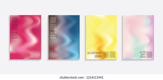 Modern covers with gradient wavy shapes. Futuristic minimal design with a multi-colored bionic background. A4 format. Eps10 vector. For poster, layout, placard, grunge paper, card, book.