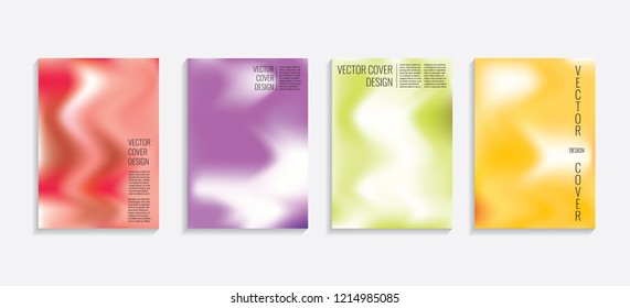 Modern covers with gradient wavy shapes. Futuristic minimal design with a multi-colored bionic background. A4 format. Eps10 vector. For poster, layout, placard, grunge paper, card, book.