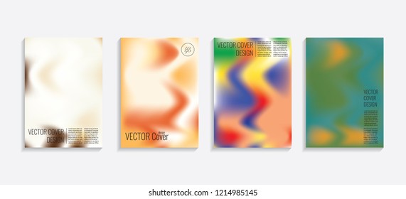 Modern covers with gradient wavy shapes. Futuristic minimal design with a multi-colored bionic background. A4 format. Eps10 vector. For poster, layout, placard, grunge paper, card, book.