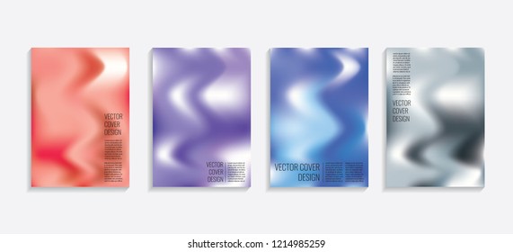 Modern covers with gradient wavy shapes. Futuristic minimal design with a multi-colored bionic background. A4 format. Eps10 vector. For poster, layout, placard, grunge paper, card, book.