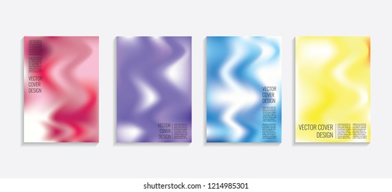 Modern covers with gradient wavy shapes. Futuristic minimal design with a multi-colored bionic background. A4 format. Eps10 vector. For poster, layout, placard, grunge paper, card, book.