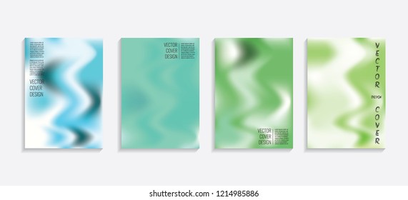 Modern covers with gradient wavy shapes. Futuristic minimal design with a multi-colored bionic background. A4 format. Eps10 vector. For poster, layout, placard, grunge paper, card, book.