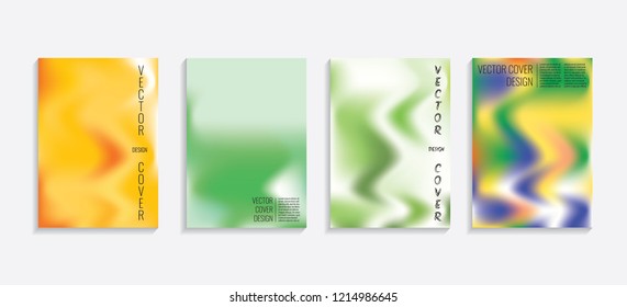 Modern covers with gradient wavy shapes. Futuristic minimal design with a multi-colored bionic background. A4 format. Eps10 vector. For poster, layout, placard, grunge paper, card, book.