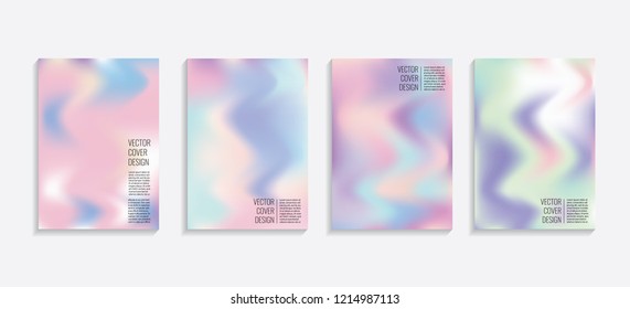 Modern covers with gradient wavy shapes. Futuristic minimal design with a multi-colored bionic background. A4 format. Eps10 vector. For poster, layout, placard, grunge paper, card, book.