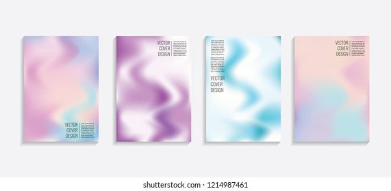 Modern covers with gradient wavy shapes. Futuristic minimal design with a multi-colored bionic background. A4 format. Eps10 vector. For poster, layout, placard, grunge paper, card, book.