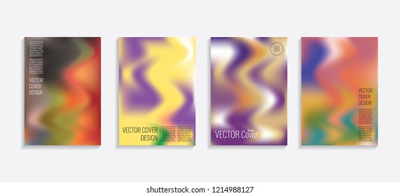 Modern covers with gradient wavy shapes. Futuristic minimal design with a multi-colored bionic background. A4 format. Eps10 vector. For poster, layout, placard, grunge paper, card, book.