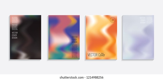 Modern covers with gradient wavy shapes. Futuristic minimal design with a multi-colored bionic background. A4 format. Eps10 vector. For poster, layout, placard, grunge paper, card, book.