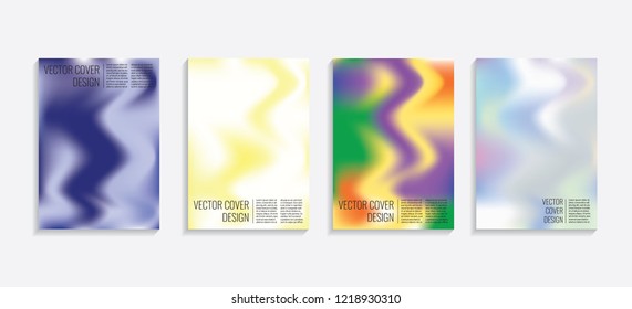 Modern covers with gradient wavy shapes. Futuristic minimal design with a multi-colored bionic background. A4 format. Eps10 vector. For poster, layout, placard, grunge paper, card, book.