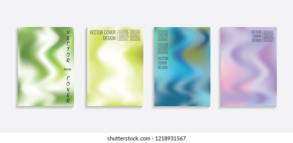Modern covers with gradient wavy shapes. Futuristic minimal design with a multi-colored bionic background. A4 format. Eps10 vector. For poster, layout, placard, grunge paper, card, book.