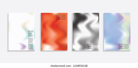 Modern covers with gradient wavy shapes. Futuristic minimal design with a multi-colored bionic background. A4 format. Eps10 vector. For poster, layout, placard, grunge paper, card, book.