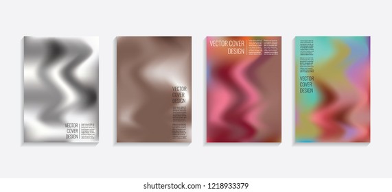 Modern covers with gradient wavy shapes. Futuristic minimal design with a multi-colored bionic background. A4 format. Eps10 vector. For poster, layout, placard, grunge paper, card, book.